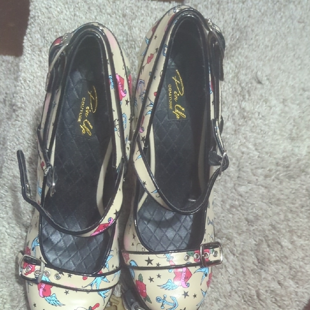 Playful Cream Patterned Heels - image 1